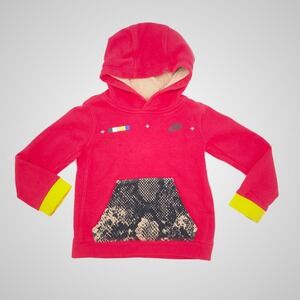 Nike Kids Red Fleece Hoodie Sweatshirt Yellow Cuffs Graphic XS